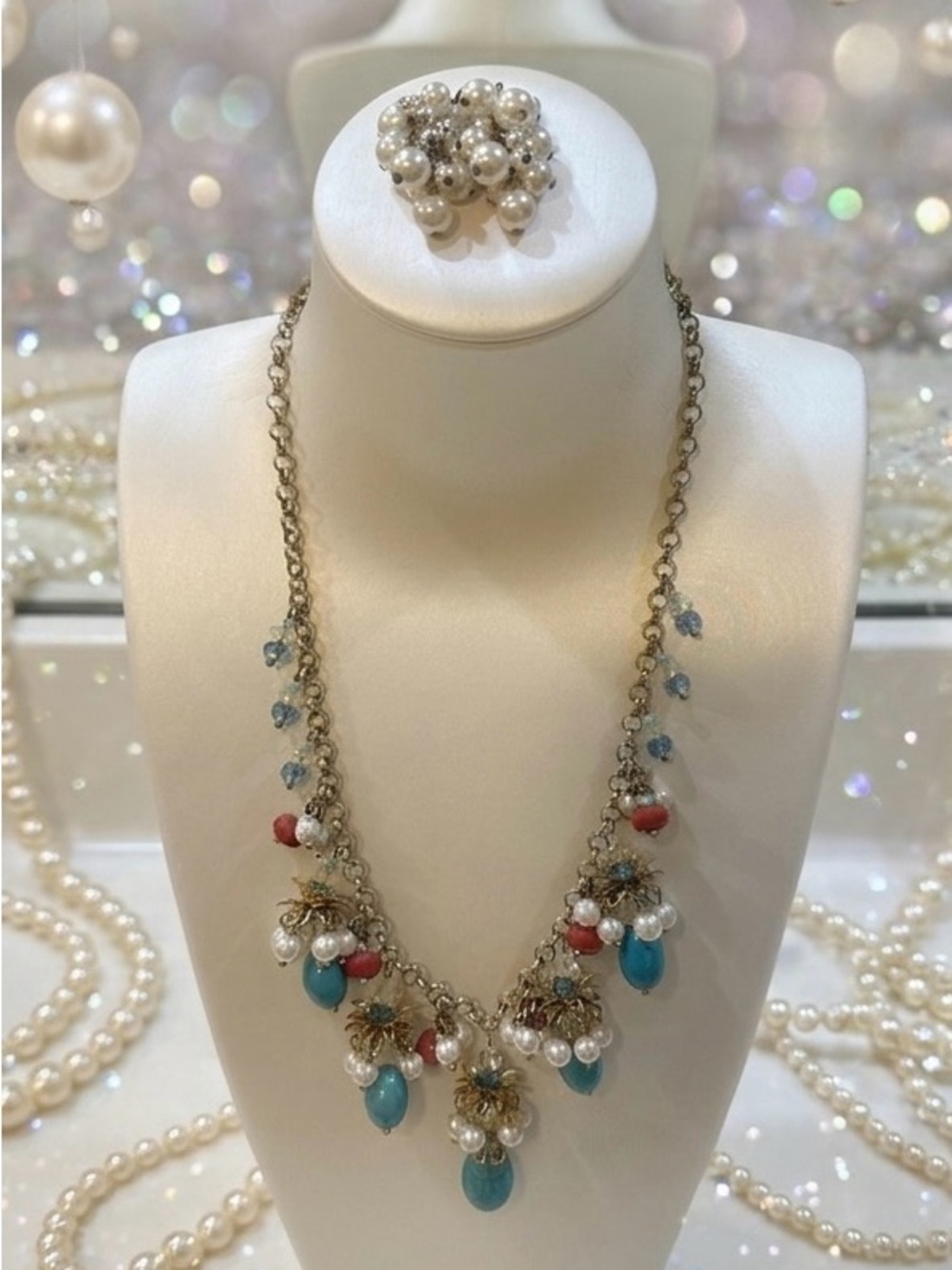 Talbot’s Boho Cluster 16” L Statement Necklace & Matching Earrings Set